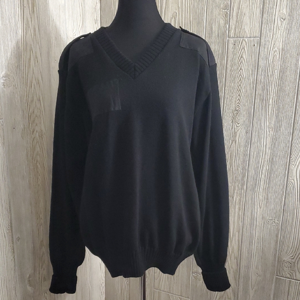 Military Style Black V-Neck Sweater for Men